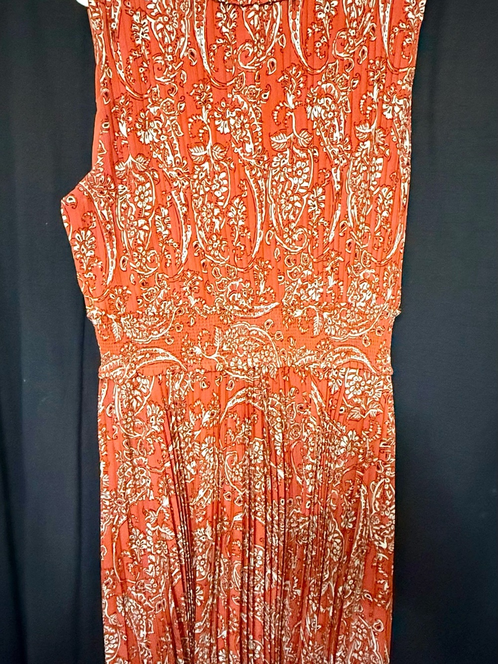Nannette Burnt Orange Paisley Smocked Waist Maxi Dress